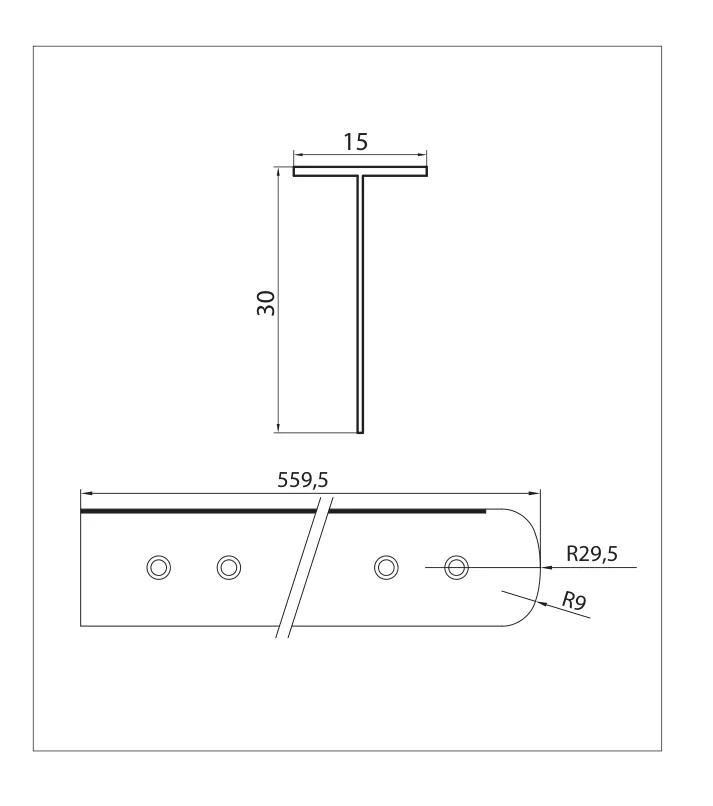 Desen tehnic cu dimensiuni — Profil îmbinare blat 56332