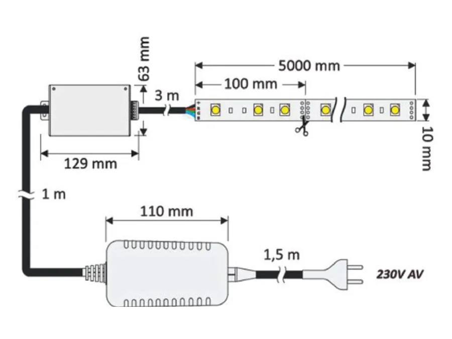 Desen tehnic cu dimensiuni — SET (3) LED RGB