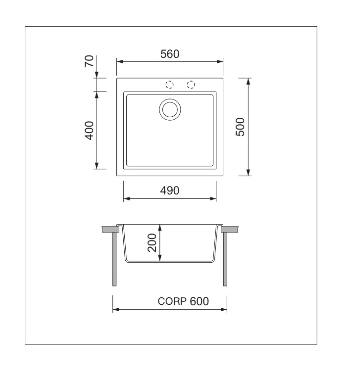 Desen tehnic cu dimensiuni — Chiuvetă granit PT5–5610