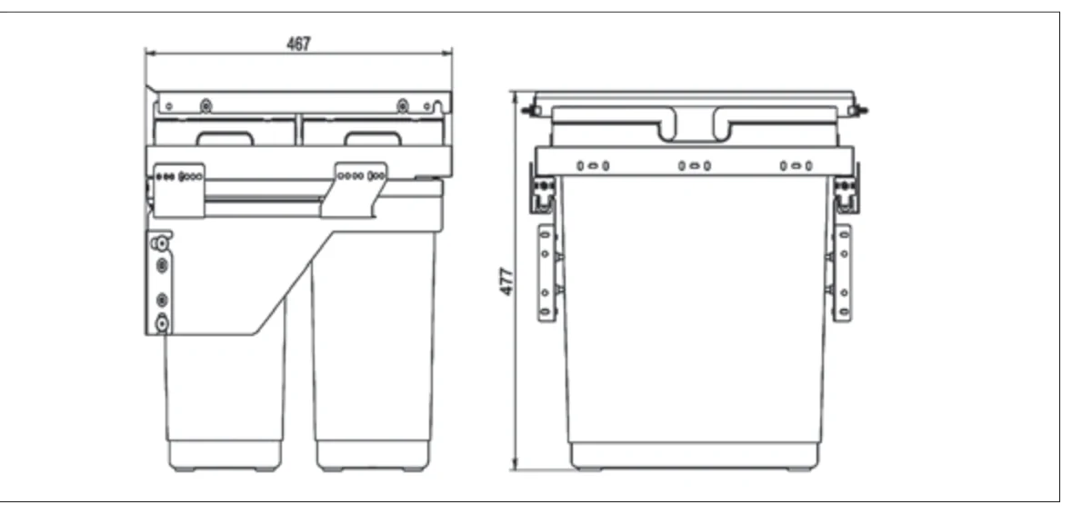 PGTM402RFG · corp 400 mm — Coș extractibil cu două găleți — PGTM