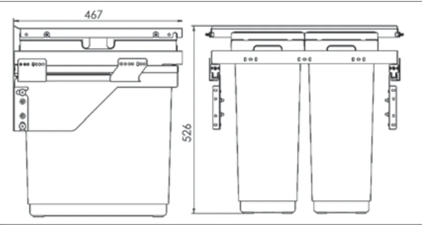 PGTM602RFG · corp 600 mm — Coș extractibil cu două găleți — PGTM