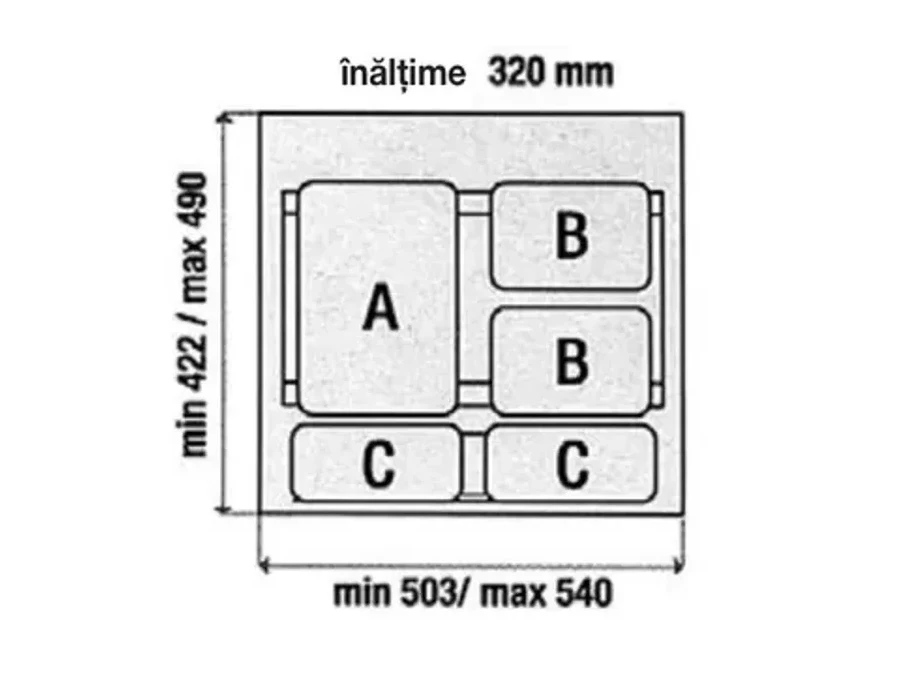 Art 921 · corp 600 mm · înălțime 320 mm — Coșuri pentru colectare selectivă, cu tavă în sertar (Art)