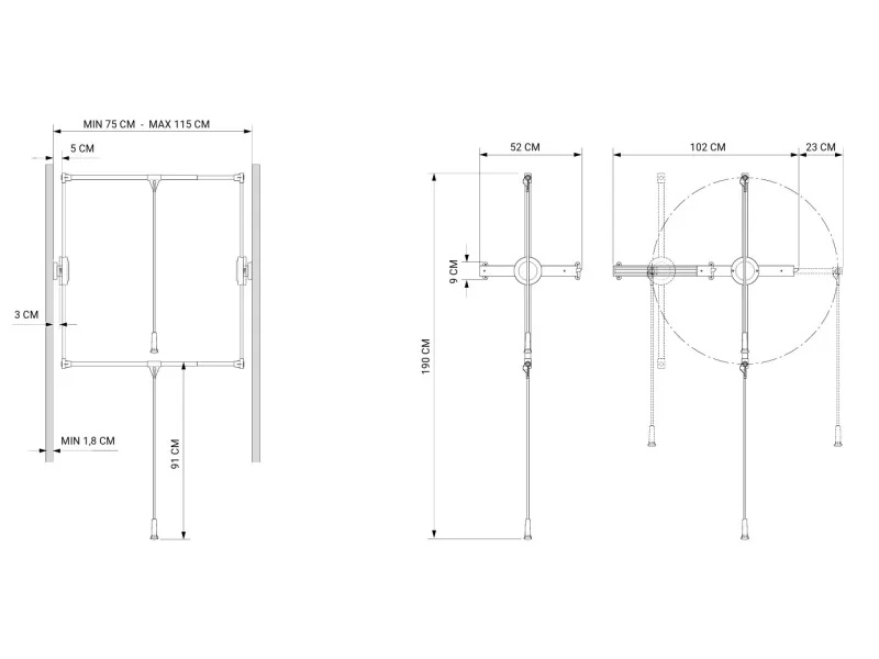 Desen tehnic cu dimensiuni — Lift de garderobă 900/N cu 2 niveluri