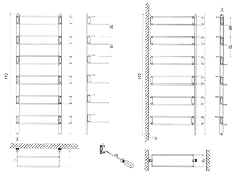 Desen tehnic cu dimensiuni — Șină de fixare 117/A