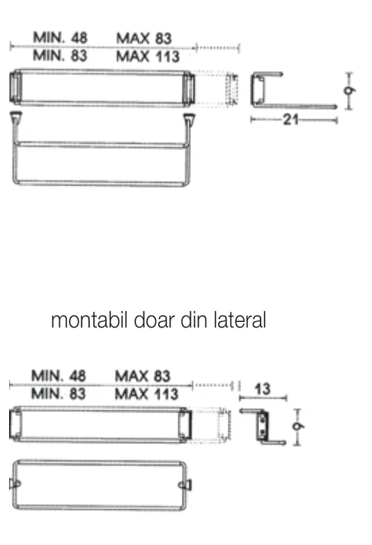 Desen tehnic cu dimensiuni — Suport de pantofi reglabil telescopic