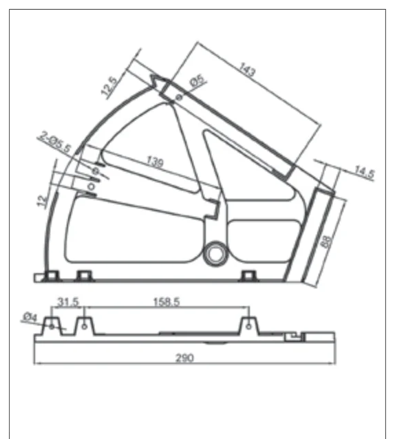 Desen tehnic cu dimensiuni — Suport de pantofi pentru ușă