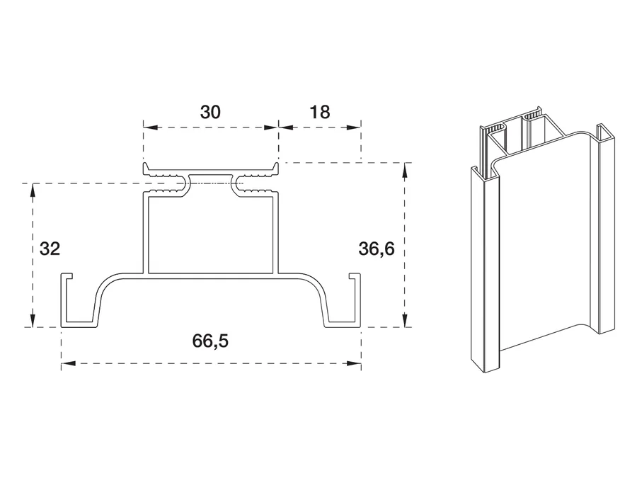 Desen tehnic cu dimensiuni — Profil Gola vertical dublu OP 1019