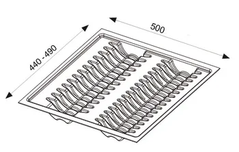 Organizator farfurii fixare în sertar mobilier, ajustabil pe adâncime 440-482 mm, plastic argintiu