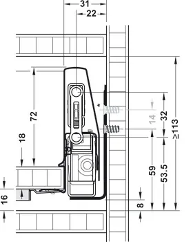 Sertar Häfele Matrix Box P35 cu laterală 18/92 mm , mecanism de deschidere prin apăsare (PTO) și amo
