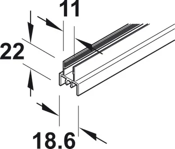 Profil de aluminiu, în partea superioară