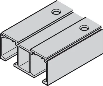 Șină dublă de culisare, din aluminiu, pre-găurită, cu montaj pe tavan, lățime x înălțime: 81 x 33 mm