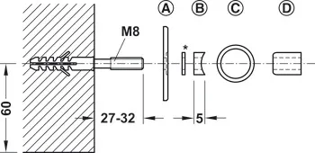 Set fixare șină culisare pe perete, pentru sistemul Häfele Slido Design 70-V și 100-V