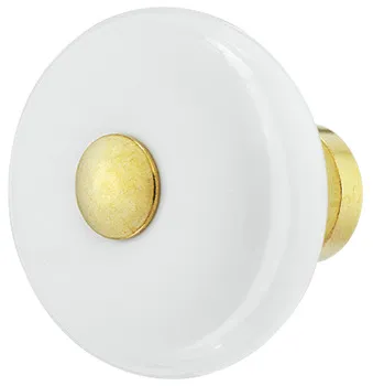 Buton pentru mobilier, porțelan, bază, alamă, rotund