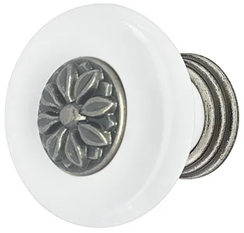 Buton pentru mobilier, porțelan, bază, aliaj de zinc, rotund