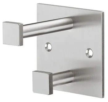 Cuier, Inox, cu 2 cârlige, rozetă sub formă de pătrat