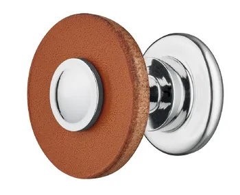 Knob steel chr.pol.leather br. 29x29mm
