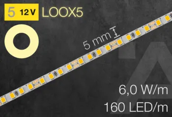 Bandă Häfele Loox5 LED 2161, lățime 5 mm, tensiune alimentare 12 V, consum 6 W/metru, 160 puncte led