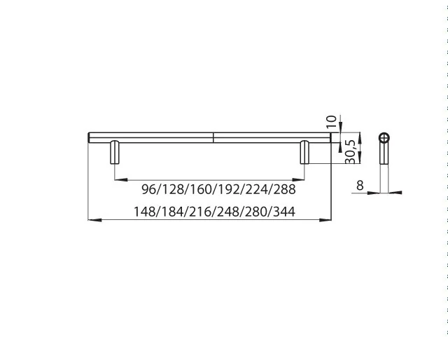 Desen tehnic cu dimensiuni — Mâner 1407