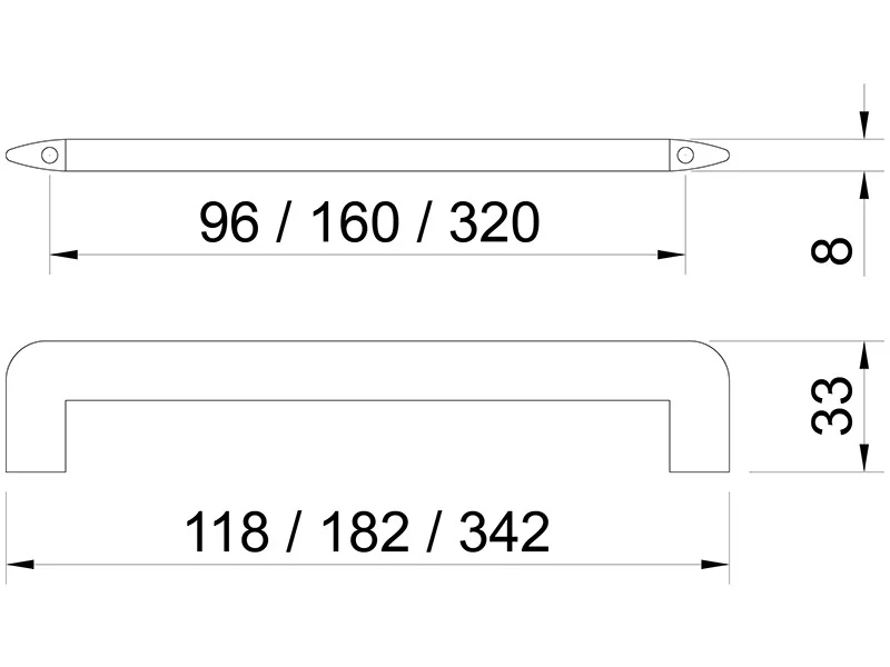Desen tehnic cu dimensiuni — Mâner 2182