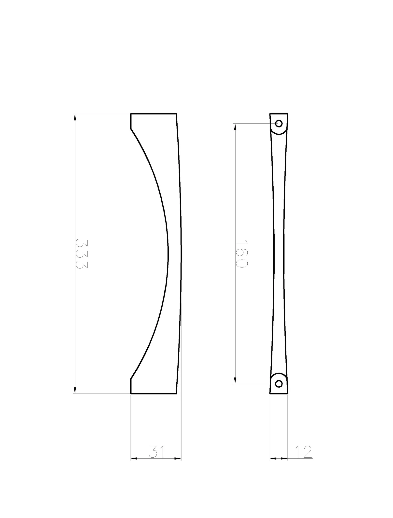 Desen tehnic cu dimensiuni — Mâner 2198