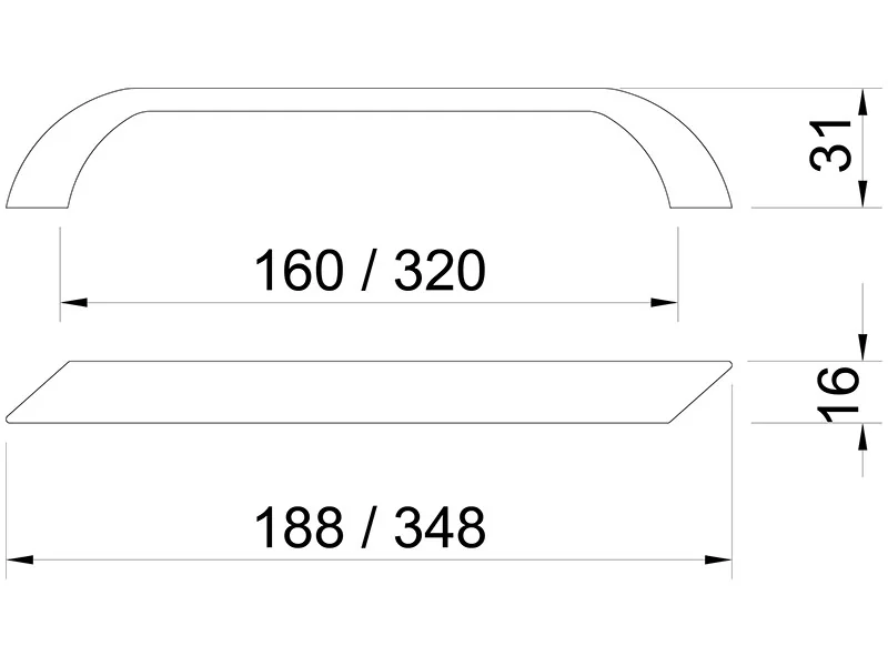 Desen tehnic cu dimensiuni — Mâner 2381