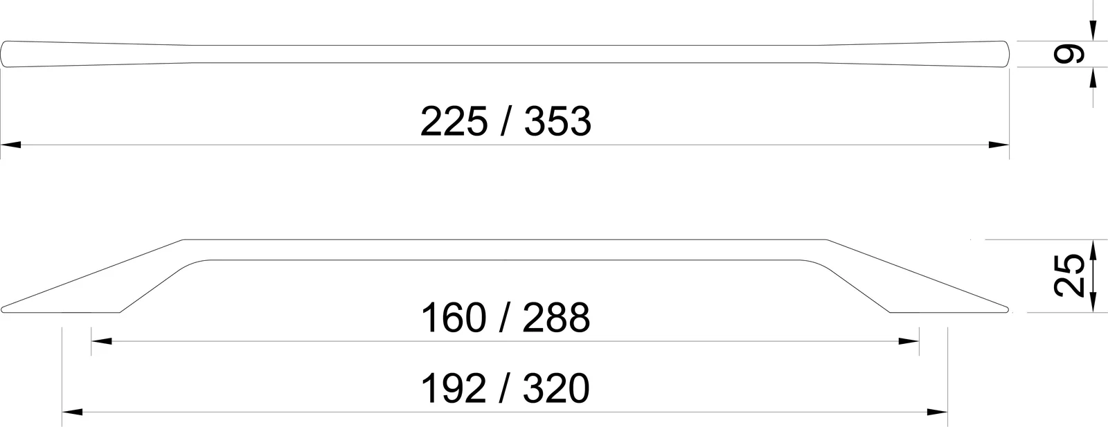 Desen tehnic cu dimensiuni — Mâner 402