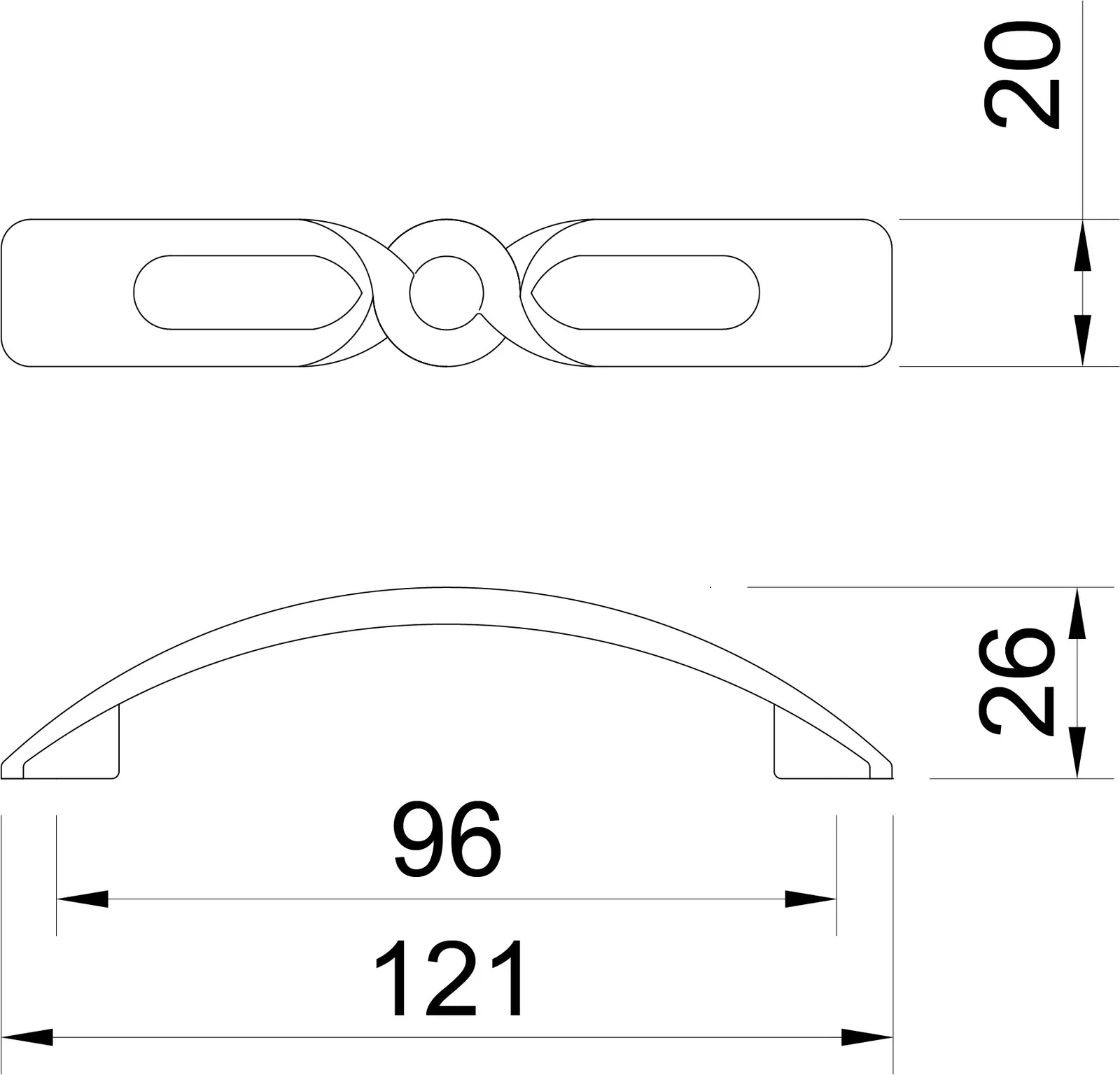 Desen tehnic cu dimensiuni — Mâner 407C