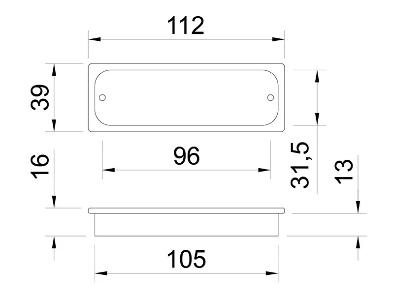 Desen tehnic cu dimensiuni — Mâner 552