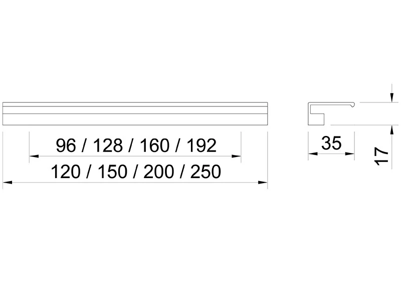Desen tehnic cu dimensiuni — Mâner A016