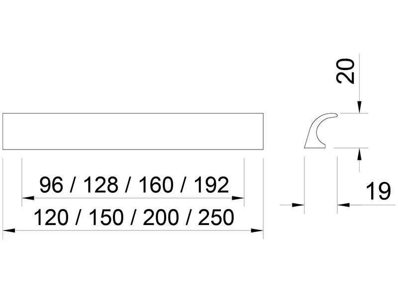 Desen tehnic cu dimensiuni — Mâner A018