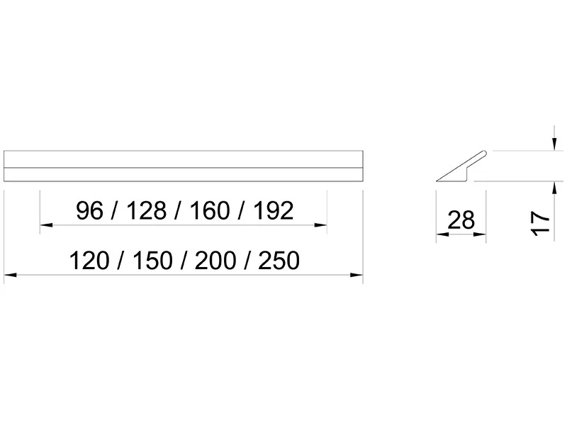 Desen tehnic cu dimensiuni — Mâner A024