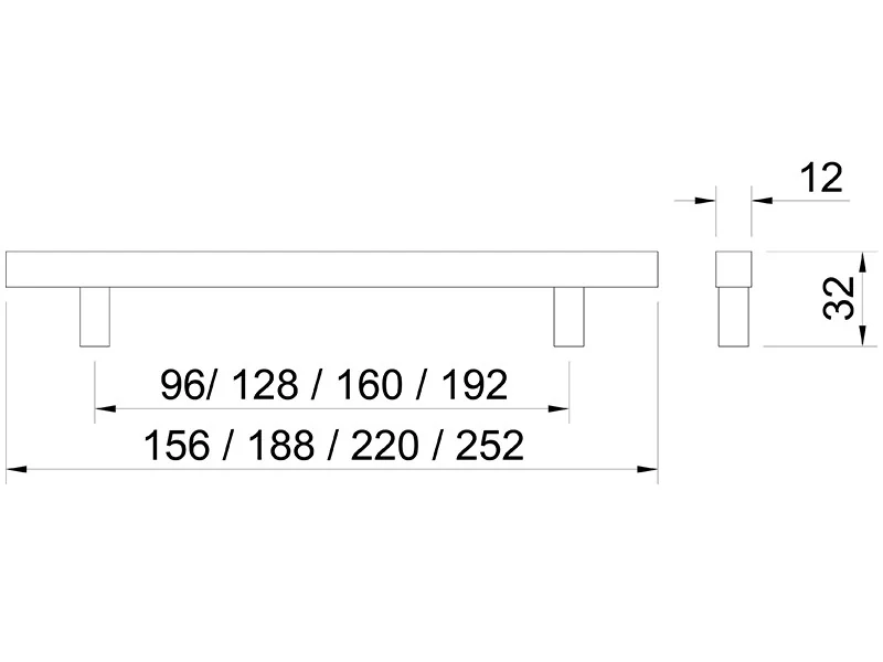 Desen tehnic cu dimensiuni — Mâner A026