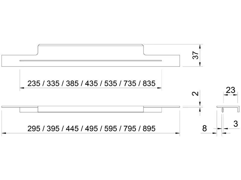 Desen tehnic cu dimensiuni — Mâner A027