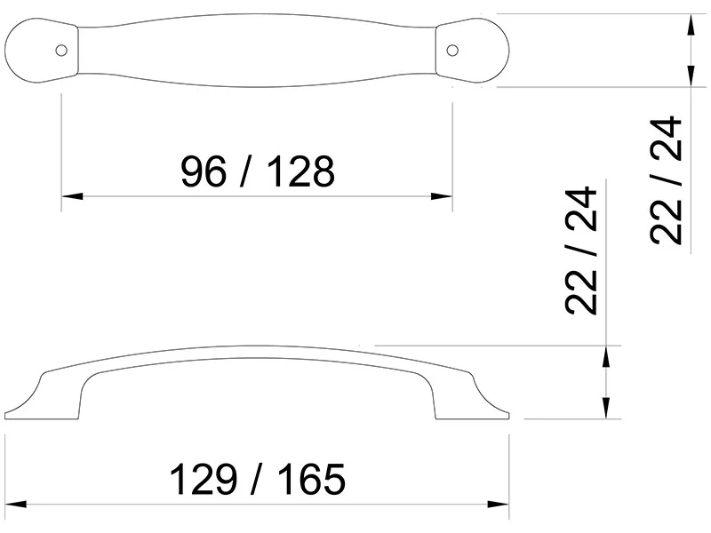 Desen tehnic cu dimensiuni — Mâner E044