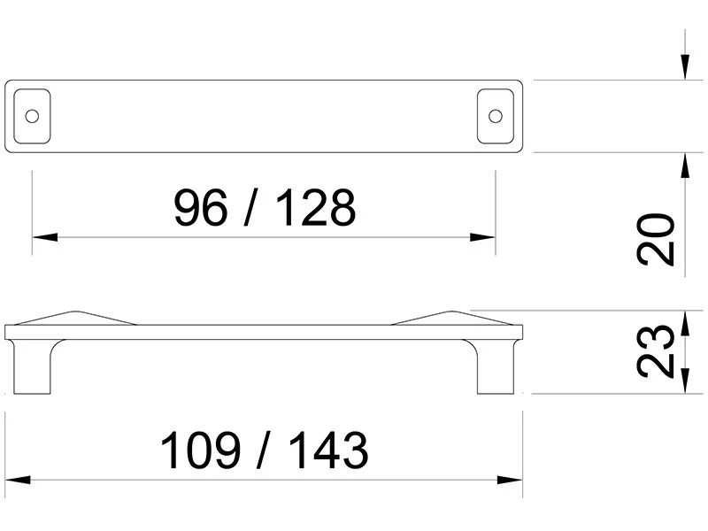 Desen tehnic cu dimensiuni — Mâner E048