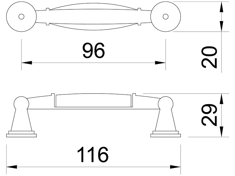 Desen tehnic cu dimensiuni — Mâner E051–96