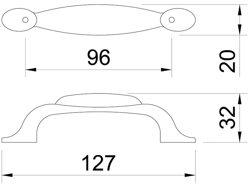 Desen tehnic cu dimensiuni — Mâner E052–96
