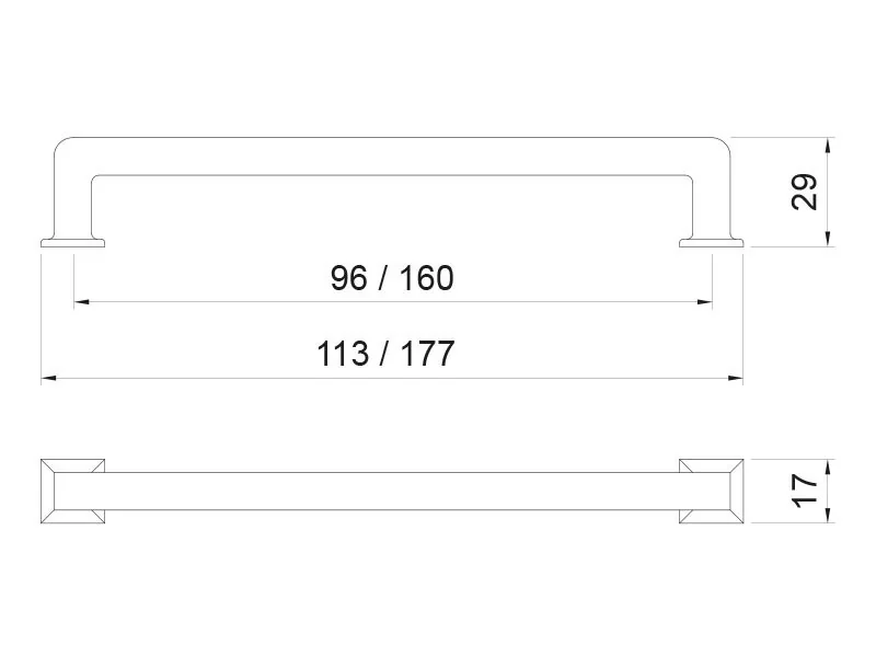 Desen tehnic cu dimensiuni — Mâner E112