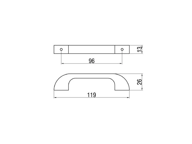 Desen tehnic cu dimensiuni — Mâner din lemn F 520 – F 526