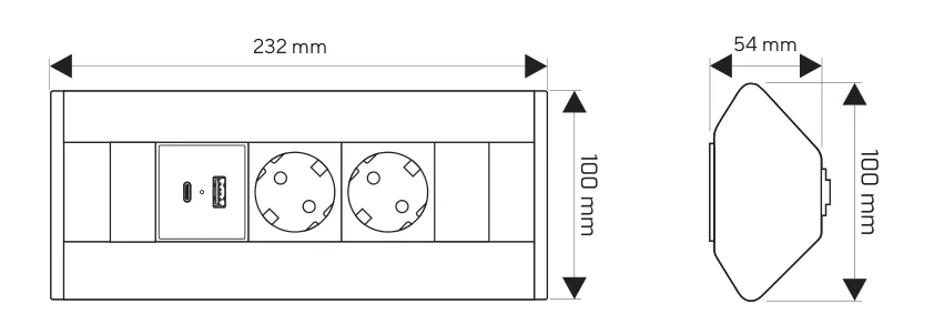 Desen tehnic cu dimensiuni — Corner Box USB