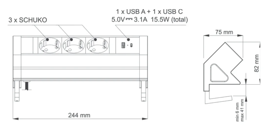 Desen tehnic cu dimensiuni — Desk Box