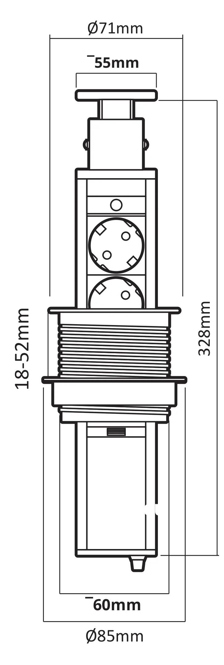 Desen tehnic cu dimensiuni — Lift Box USB