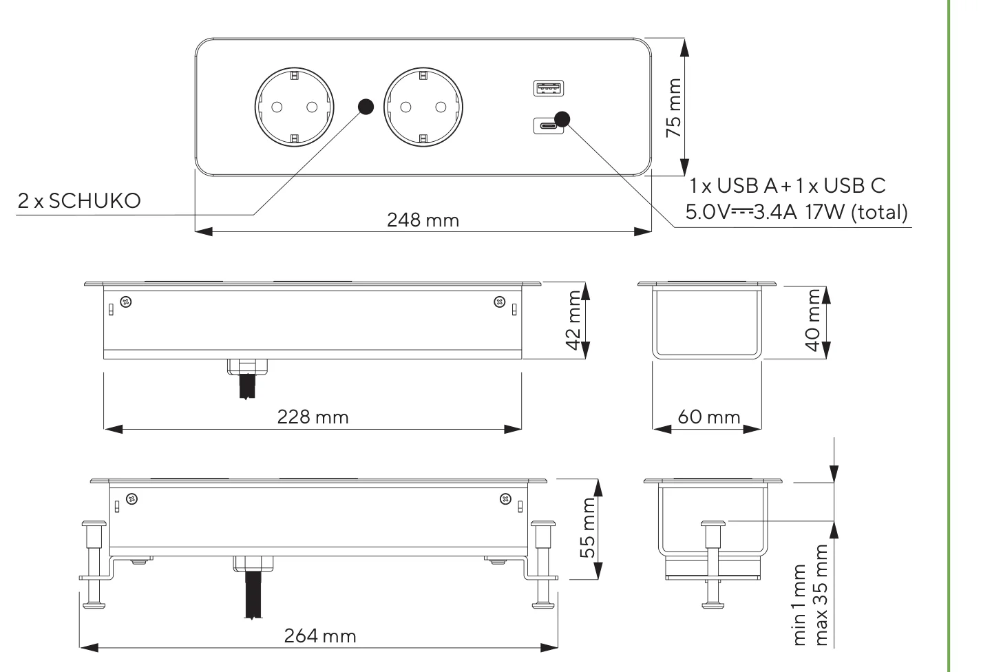Desen tehnic cu dimensiuni — Taobox