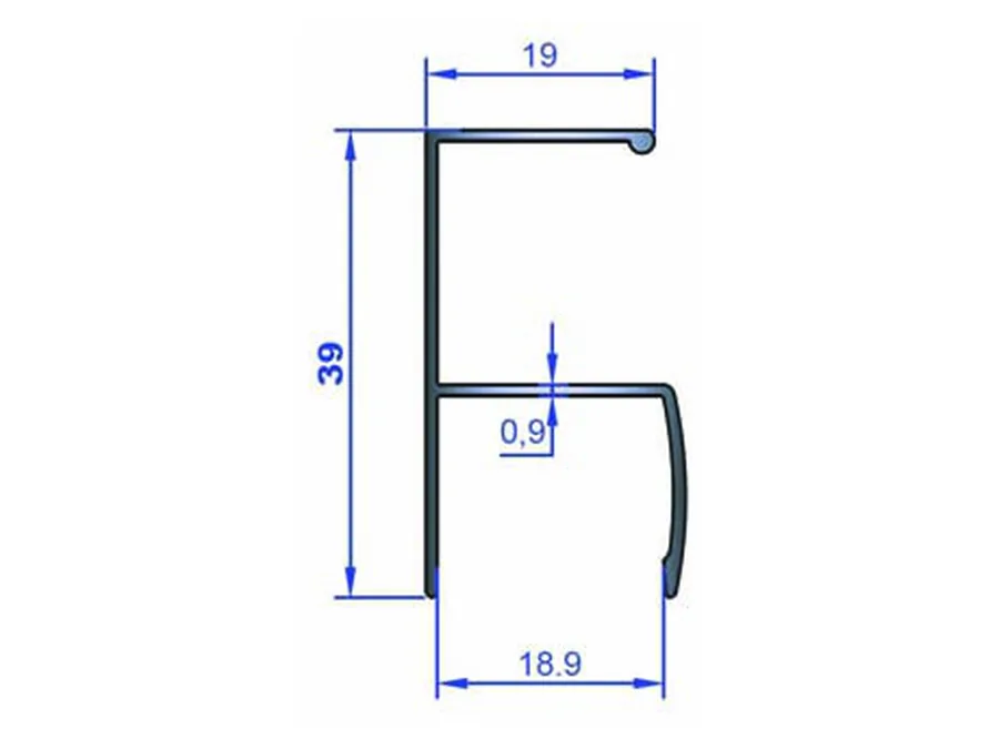 Desen tehnic cu dimensiuni — Profil mâner Y - 18,9 mm