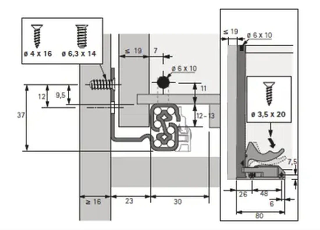 Pasul 1 de montaj — Quadro V6 Push-to-Open