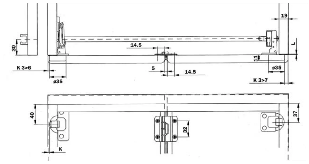 Desen tehnic cu dimensiuni — Profil autoadeziv de protecție F1SBAY